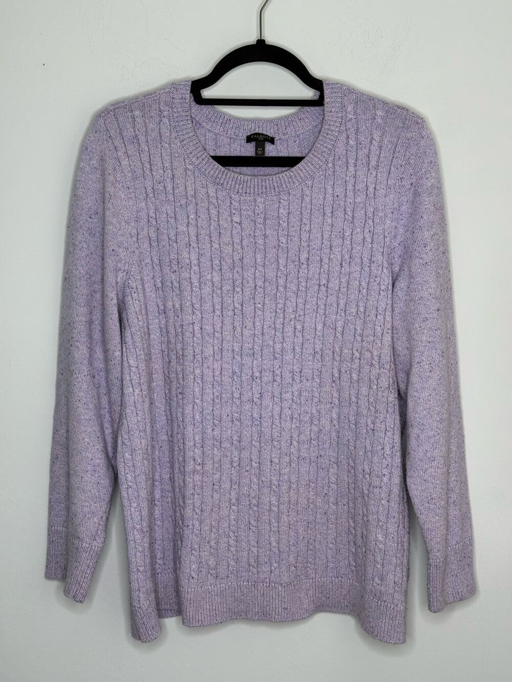 Talbots Plus Lilac Tweed Cotton Blend Cable Knit Crew Neck Sweater Buttoncuff 2X